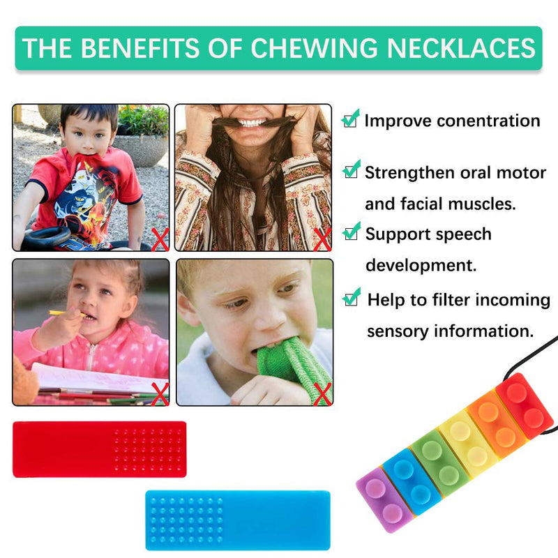 3 Pack Sensory Chew Necklace for Kids Toddlers with Autism ADHD,Biting Needs,Oral Motor Chewy Stick,Teether Toys for Autistic Chewers,Gum-Friendly