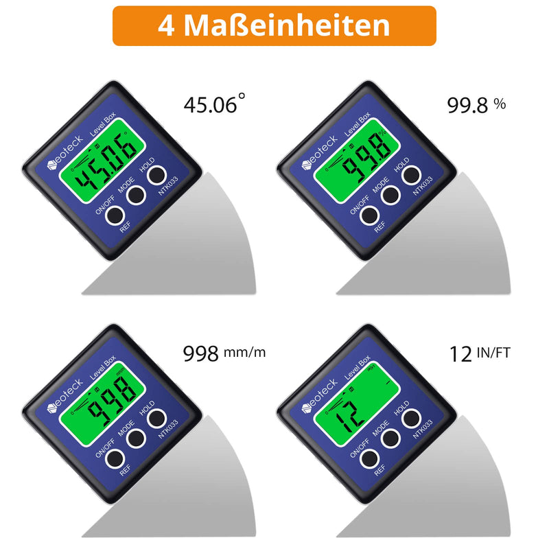 Neoteck Digital LCD Protractor Inclinometer Inclinometer Waterproof Bevel Box Angle Gauge Spirit Level (Battery Included) - Blue