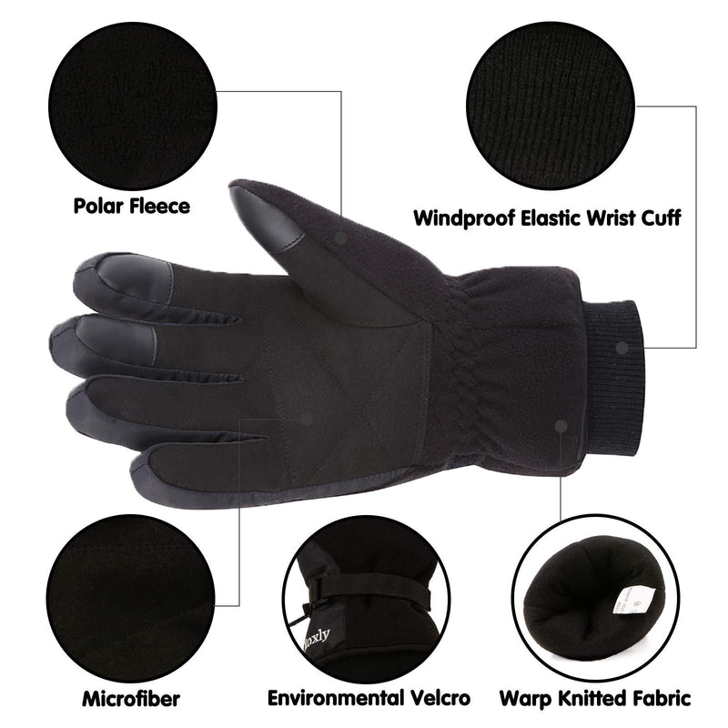 Koxly Winter Gloves Waterproof Windproof 3M Insulated Gloves 3 Fingers Dual-layer Touchscreen Gloves for Men and Women Small Black-black