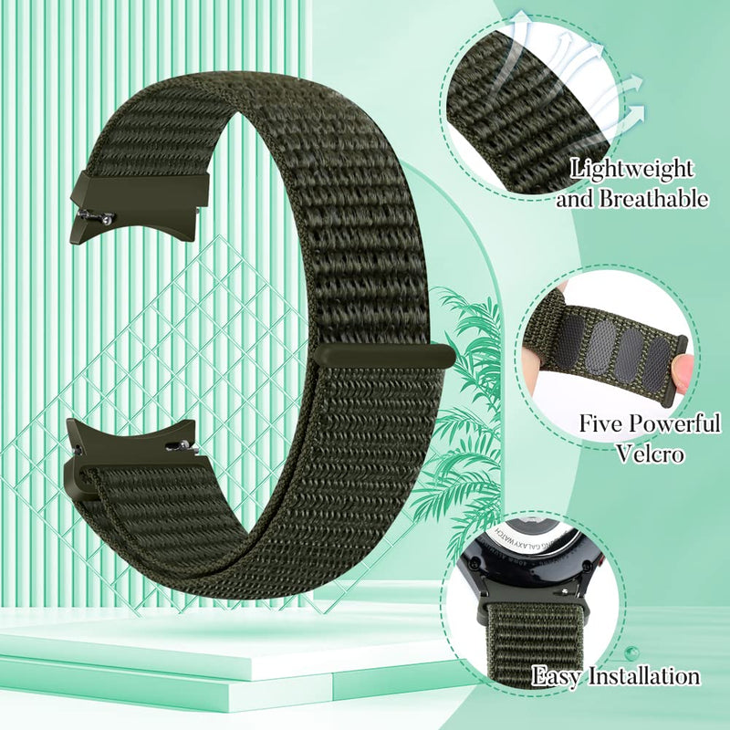 PBFairyy 3 Pack Nylon Band Compatible with Samsung Galaxy Watch 5 Band 44mm 40mm/Watch 5 Pro Bands 45mm,Galaxy Watch 4 Band 40mm 44mm/Galaxy Watch 4 Classic Bands 42mm 46mm,Wristband Sport Loop Strap DeepBlack+Iron Gray+ArmyGreen