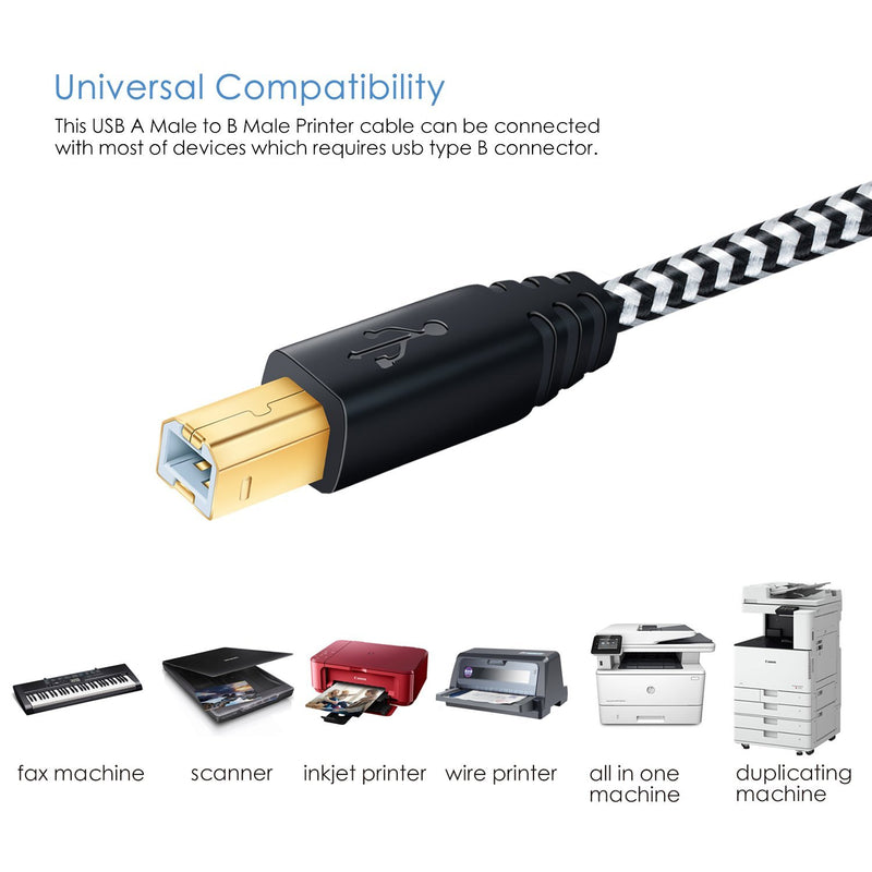 [10ft] USB Printer Cable, OKRAY 2 Pack USB A Male to B Male Cable - USB 2.0 Printer Cable Braided Printer Cord (White White) White White