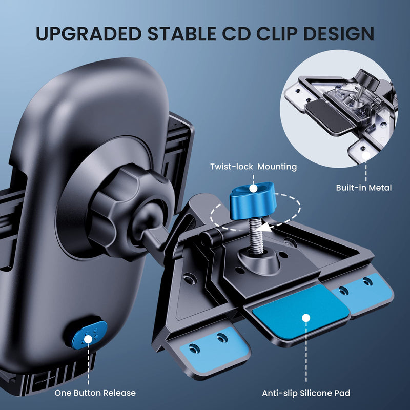 Phone Mount for Car Phone Holder Mount Upgraded Metal CD Slot Phone Holder Car Cell Phone Holder Car Thick Cases Friendly iPhone Holder for Car Phone Mount for CD Player Compatible with All Smartphone Black