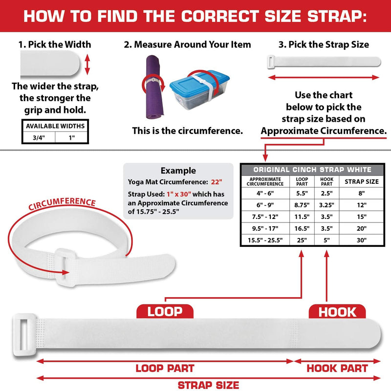 Reusable Cinch Straps 1" x 20" - 12 Pack, Multipurpose Quality Hook and Loop Securing Straps (White) - Plus 2 Free Bonus Reusable Cable Ties 1" x 20" White