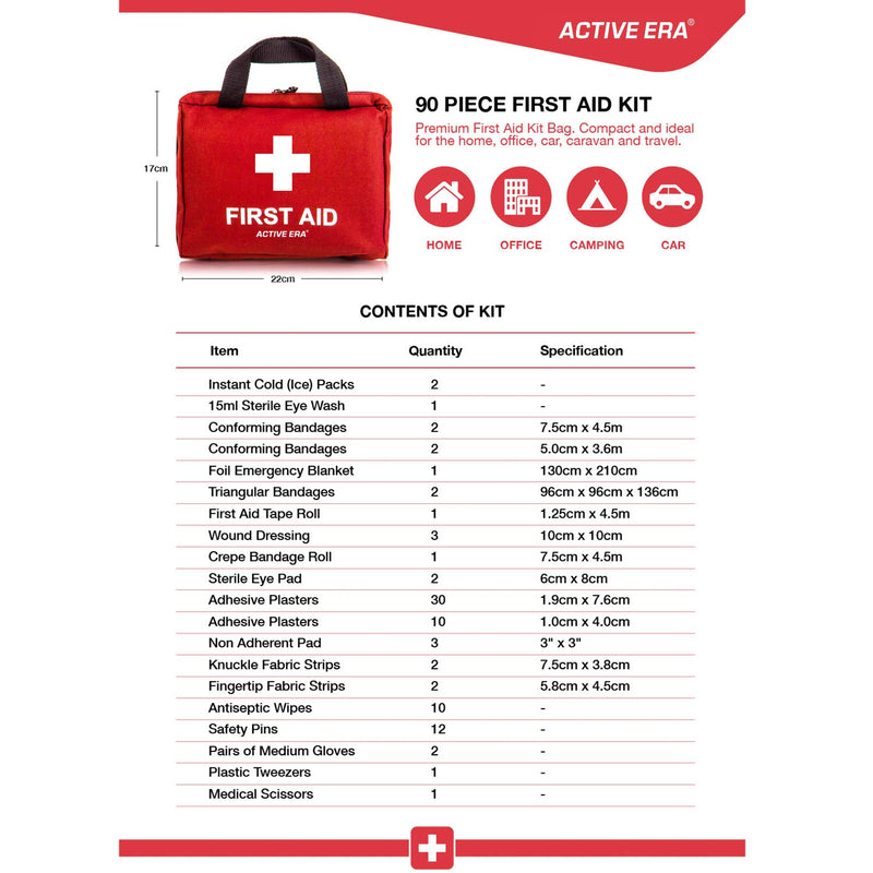 Active Era Small First Aid Kit - All-Purpose 90 Pieces First Aid Kit for Camping and Hiking with Medical Supplies and Handle - First Aid Kit for Home, Cars 90 Piece Set