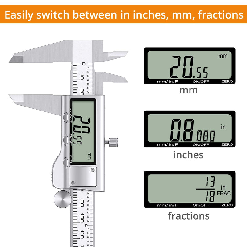 Neoteck 8 inch Digital Caliper, Stainless Electronic Calipers Measuring Tool, Fractions/inch/Millimeter Conversion - [Upgrade]