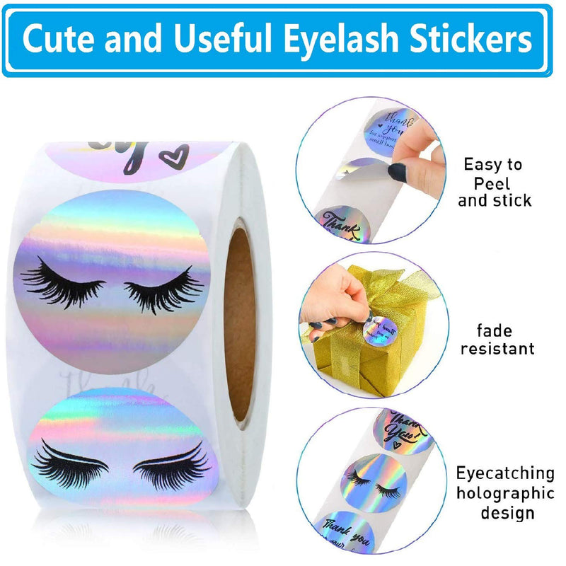 Eyelash Stickers-Adhesive Holographic Stickers-500 Pieces 1.5inch Rainbow Lash Label Stickers-Thank You for Supporting My Small Business Round Shape Stickers for Business Shop Wrapping Supplies Style 1