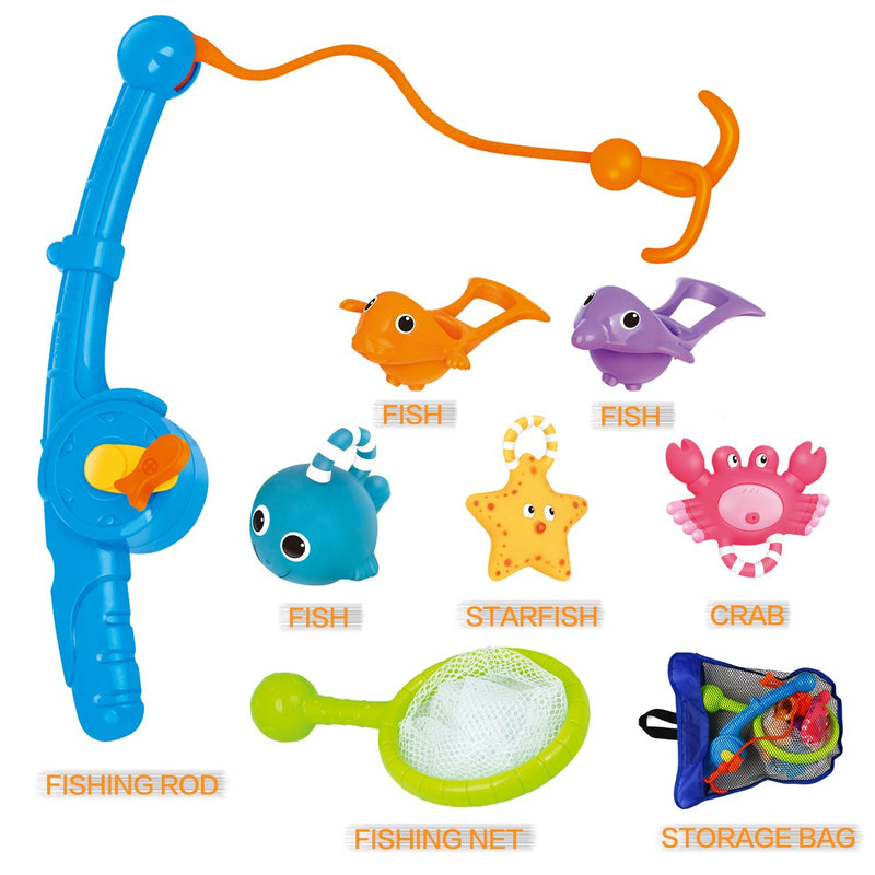 Bath Toy, Fishing Floating Squirts Toy and Water Scoop with Organizer Bag(8 Pack), KarberDark Fish Net Game in Bathtub Bathroom Pool Bath Time for Kids Toddler Baby Boys Girls, Bath Tub Spoon