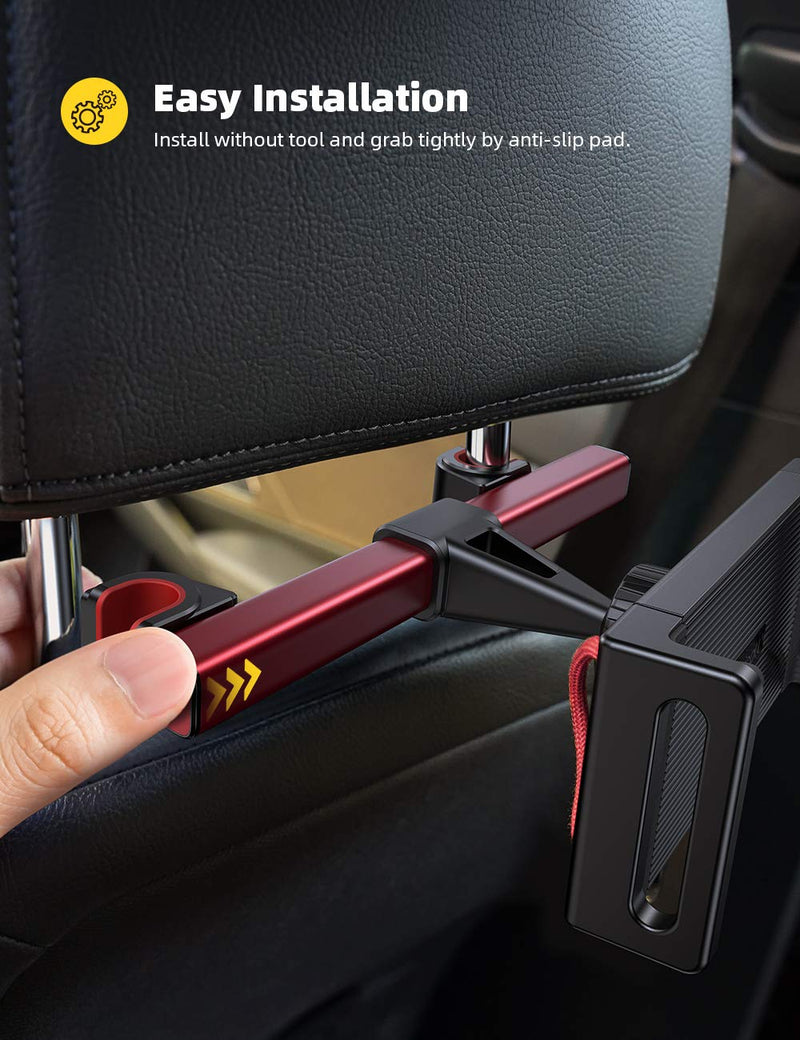 Headrest Tablet Holder, Car Tablet Mount - Lamicall Headrest Stand Cradle Compatible with Devices Such as iPad Pro Air Mini, Galaxy Tabs, Other 4.7 -12.9" Cell Phones and Tablets - Red