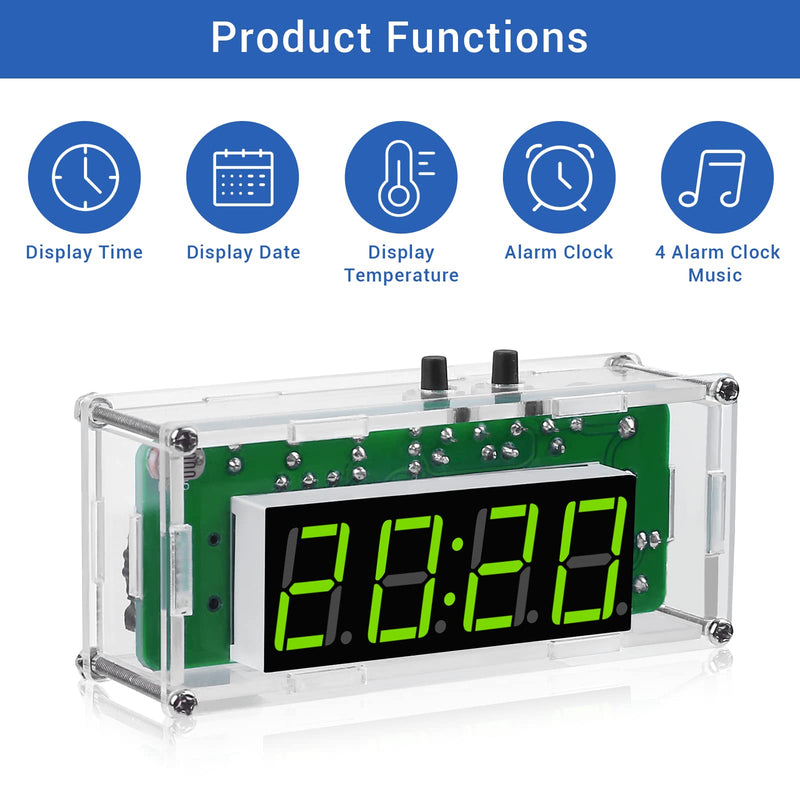 MiOYOOW TJ-56-428 4-Digit Digital DIY Clock Kits with Acrylic Shell, DIY Alarm Clock Soldering Practice Kit for Students and DIYers, DIY Electronics Kit for Learning Electronics 4 Digit Multifunctional Clock Kit