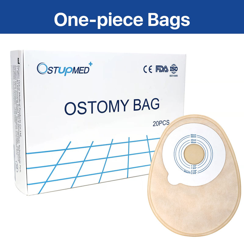 OSTUPMED 20Pcs Colostomy Bags One Piece Closed Ostomy Supplies Drainable Pouches for Ileostomy Stoma Care Cut-to-Fit (1 1/2" to 2 3/8")