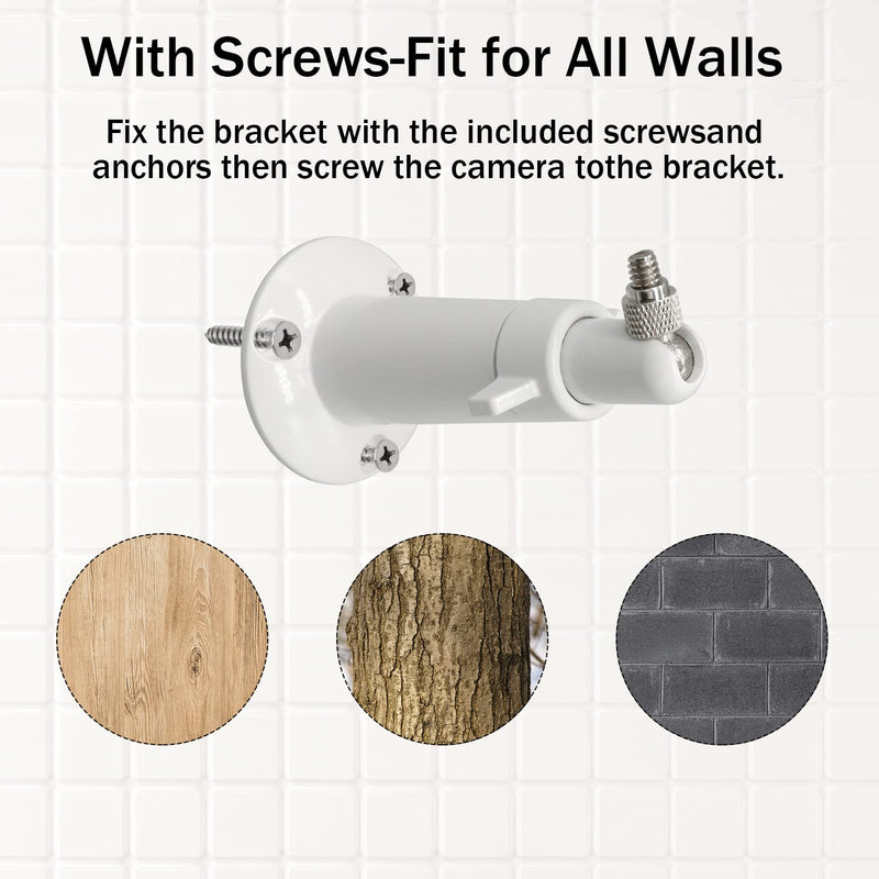 (Metal 2 Pack) 360 Degrees Adjustable Security Wall Mount for Ring Stick Up Cam/Ring Indoor Cam/Wyze Cam/Eufy Cam/Arlo Cameras, Fits All Cameras with Standard 1/4 Threaded Holes-White