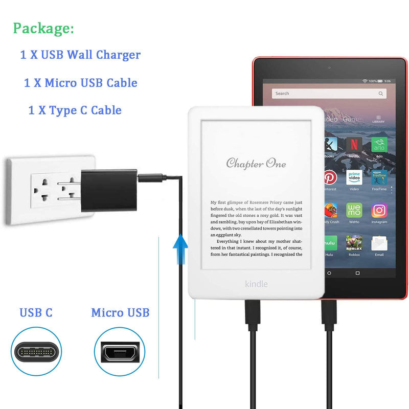 Kindle Fire Charger [UL Listed] Compatible for Amazon Kindle Fire 7 HD 6 7 8 10 Tablet and Fire 8 10 Plus,Kids Pro,Kids Edition Kindle Fire HD HDX 7” 8.9” with 5FT Charging Cord