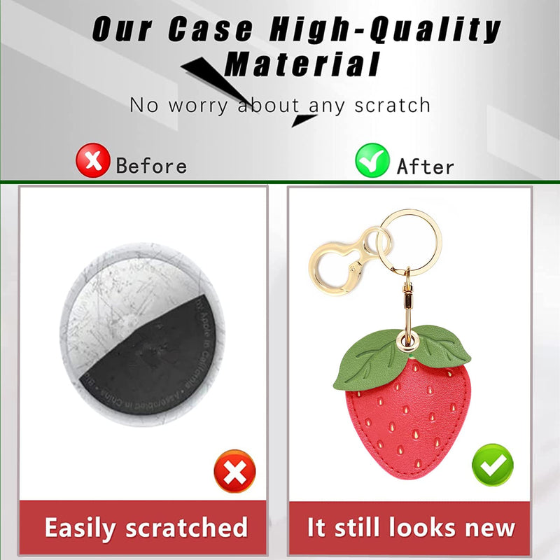 Leather Keychain Holder Case Compatible with Apple AirTag, Cute Protective Air Tag Cover with Keychain Ring, Anti-Scratch Finder GPS Tracker Case for Wallet Keys(Another Strawberry) Another strawberry