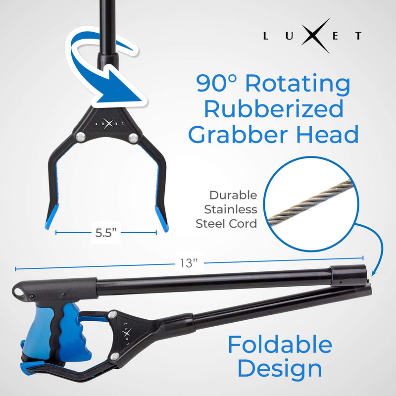 Grabber Reacher Tool - 26" Steel Portable Pick Up Stick - Strong Grip Magnetic Tip for Store Shelves Lightweight Garbage Litter Trash Picker Claw Grabber Tool for Elderly - by Luxet (Blue) Blue