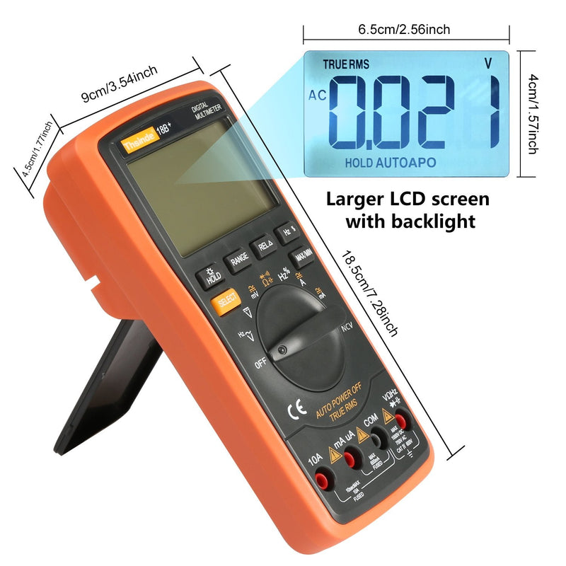 Auto Ranging Digital Multimeter TRMS 6000 with Battery Alligator Clips Test Leads AC/DC Voltage/Account,Voltage Alert, Amp/Ohm/Volt Multi Tester/Diode Orange