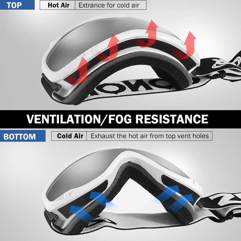 ZIONOR Lagopus Ski Goggles - Snowboard Snow Goggles for Men Women Adult Youth A0-vlt 8.6% White Frame Silver Lens