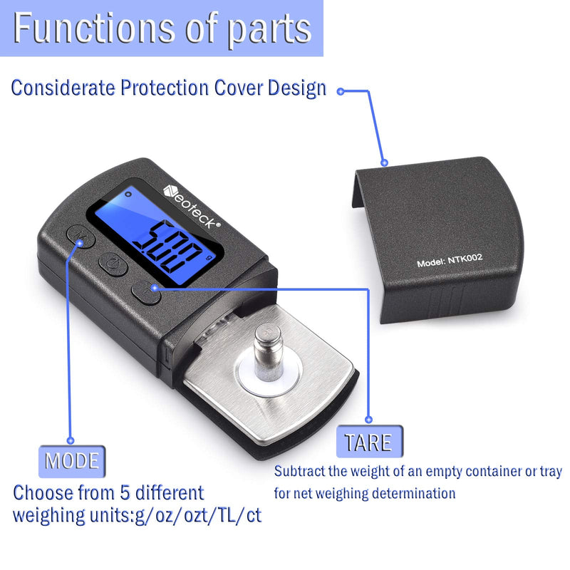 Neoteck Digital Turntable Stylus Force Scale Gauge 0.01g/5.00g Blue LCD Backlight for Tonearm Phono Cartridge Black