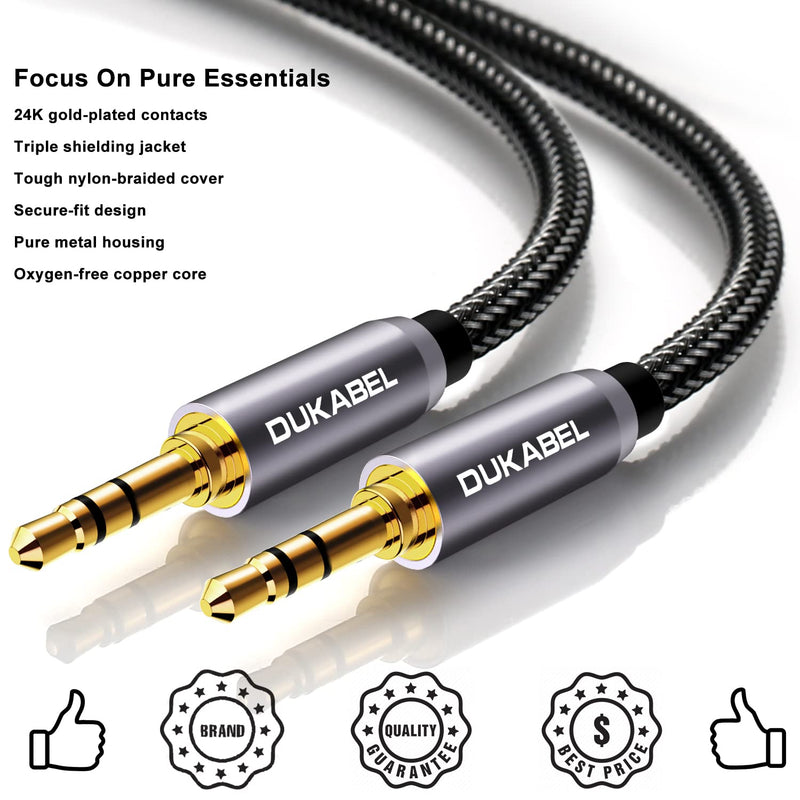 DUKABEL Top Series 3.5mm AUX Cable Lossless Audio Gold-Plated Auxiliary Audio Cable Nylon Braided Male to Male Stereo Audio AUX Cord Car Headphones Phones Speakers Home Stereos (4 Feet (1.2 Meters)) 4 Feet / 1.2 Meters Grey