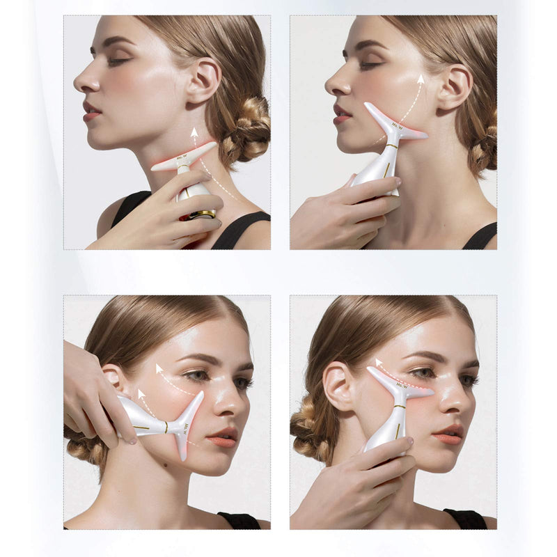 Ms. W Anti-Aging Face Neck Massager, Sonic Vibration Wrinkle Free Device, Heat Generated Jawline Definer for Anti-Wrinkle and Reduced Puffiness, 3LED Light Neck Lift Device