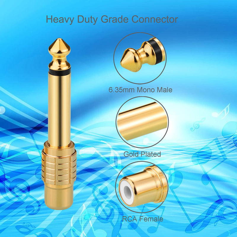 RCA to 1/4, Borsuer 2Pcs RCA to 1/4" Adapter RCA Female to 6.35mm 1/4 inch Male Mono TS Audio Adaptors Gold Plated Copper