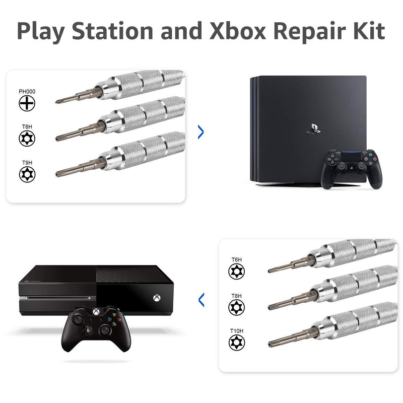 EasyTime Repair Tool Kit Compatible for PS4, Nintendo, Xbox one, 24 in 1 Triwing Screwdriver kit, T6 T8 T9 T10 Torx Gamebit Compatible for Switch Lite, Joycon, NES, SNES, GBA, 3ds, Gamecube, N64 24in1-Blue