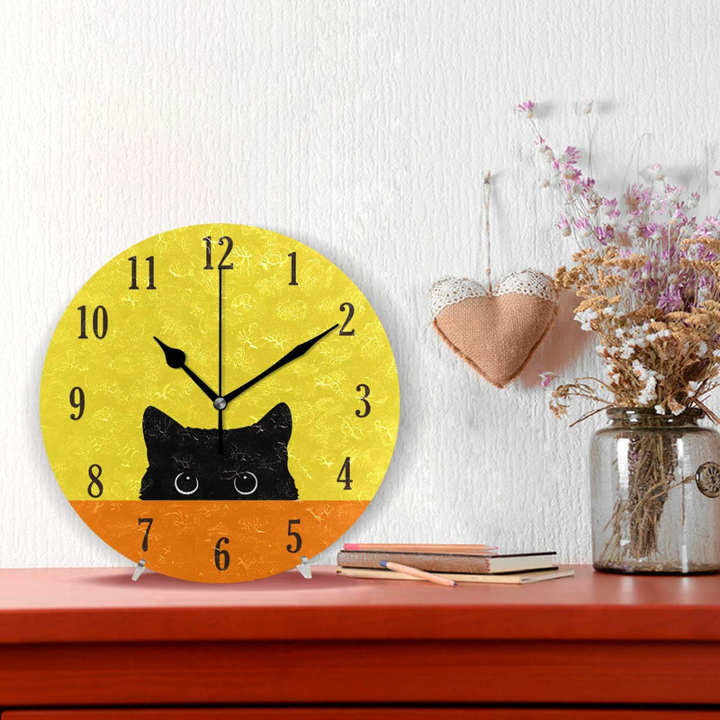 senya Cat Pattern Silent Round Wall Clock Decorative, Battery Operated Easy to Read for Indoor Living Room Bedroom Pattern 2
