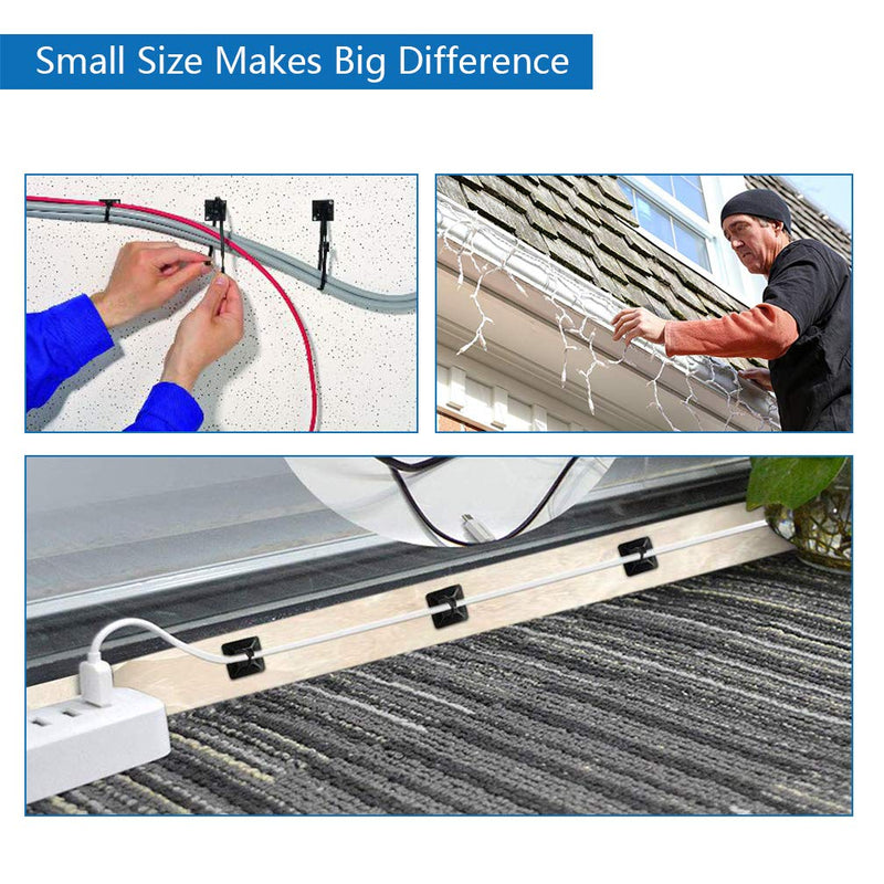 Self Adhesive Cable Tie Mounts - 3M Strongly Adhesive-Backed Zip Tie Base Holders for Home, Office Cable Wire Management(19.5mm x 19.5mm, Black, 100pack) 19.5mm x 19.5mm