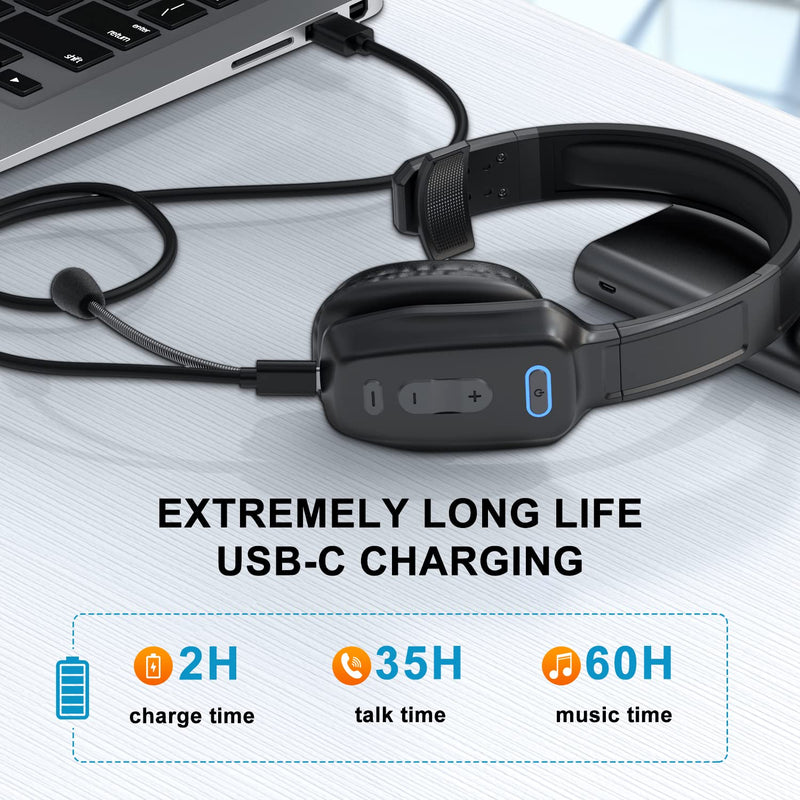 LEAYU Bluetooth Headset, Trucker Bluetooth Headset with Noise Canceling Microphone & Mute Button - Up to 35Hrs Talktime, Wireless Headphones for PC Computer Cell Phone Driver Home Office Work