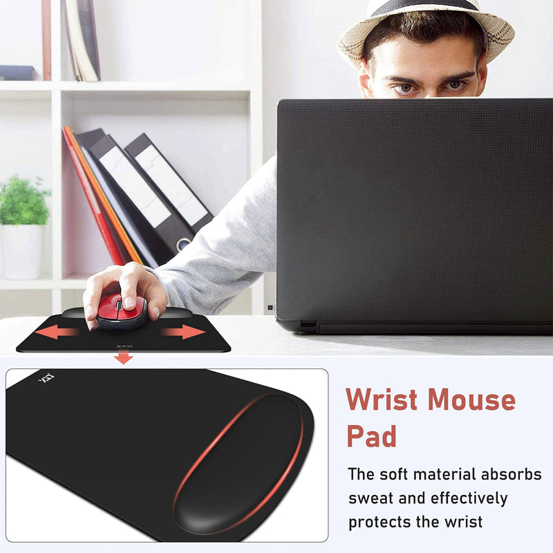 YJJ Ergonomic Mouse Pad with Wrist Support Gel, Mouse Mat with Wrist Rest, Mousepad with Non-Slip Rubber Base for Computer, Laptop, Mac, Black