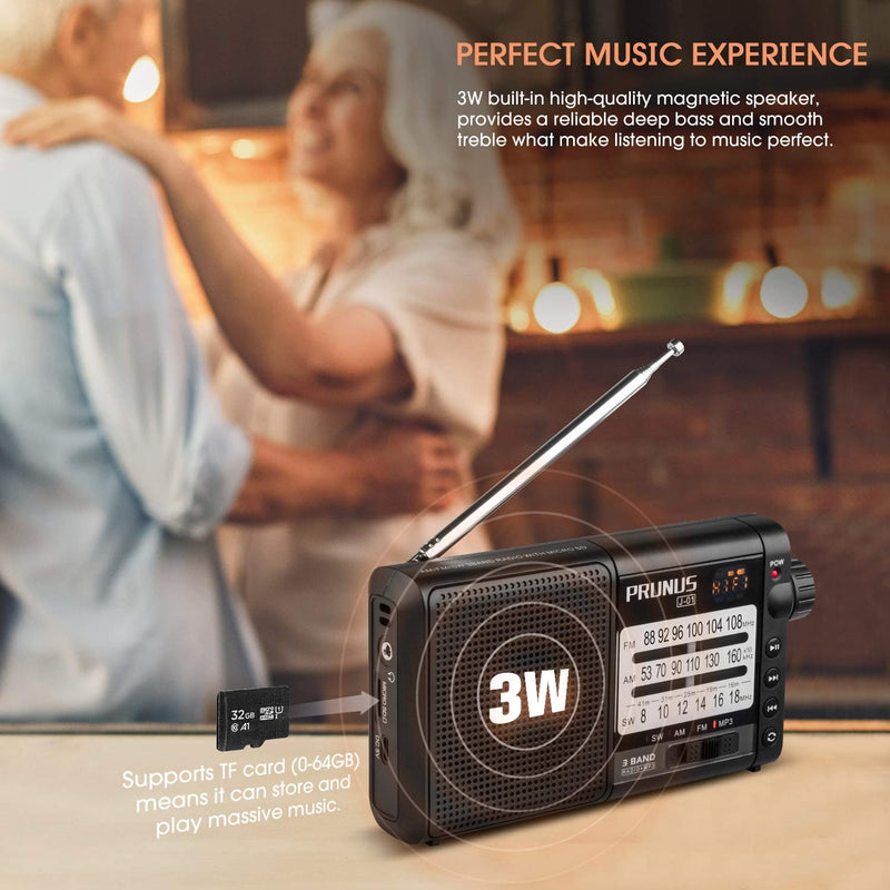 PRUNUS J-01 Portable Radio AM FM Shortwave Radios with Best Reception,Transistor Radios Rechargeable Battery Operated Electric Radio Support TF Card MP3 Play & Large Buttons and Large Dials