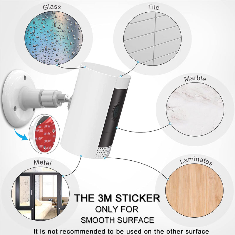 2 Pack Adhesive Wall Mount Compatible with Ring Stick Up Cam Wired/Battery and Ring Indoor Cam HD Security Camera,360 Degree Adjustable screwless Mounting Bracket White
