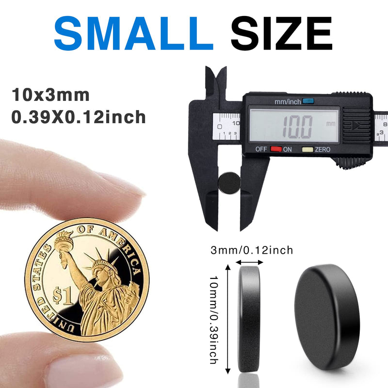 TRYMAG Small Refrigerator Magnets, Rare Earth Magnets, 50Pcs Black Strong Neodymium Disc Magnets for Fridge, Whiteboard, Billboard, Crafts, Office, Tiny Round Button Magnets A2: 10x3mm 50p-Black