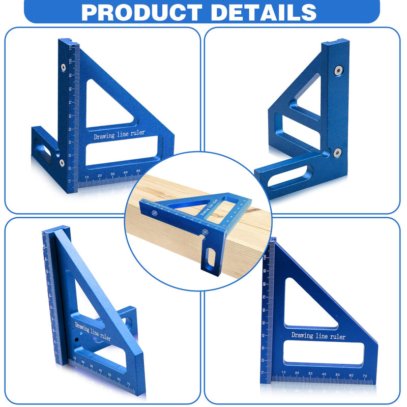 3D Woodworking Square Protractor, Triangle Ruler Scriber, 45/90 Degree Carpenter Square Aluminum Miter Woodworking Ruler, High Precision Layout Multi-Purpose Measuring Tool