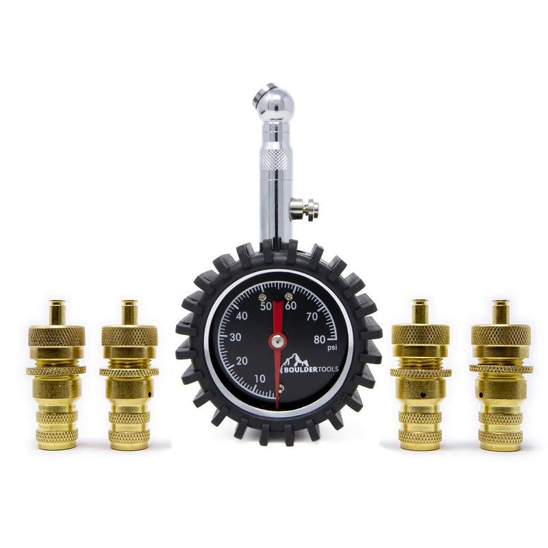 Boulder Tools Tire Deflators and 80 PSI Tire Pressure Gauge - Adjustable, Automatic for car, Truck, Motorcycle