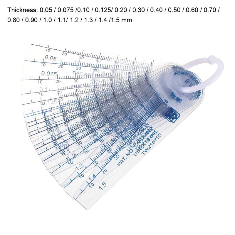 uxcell 18 in 1 Plastic Feeler Gauge 0.05-1.5mm Thickness Gap Filler Measuring Tool for Gap Width