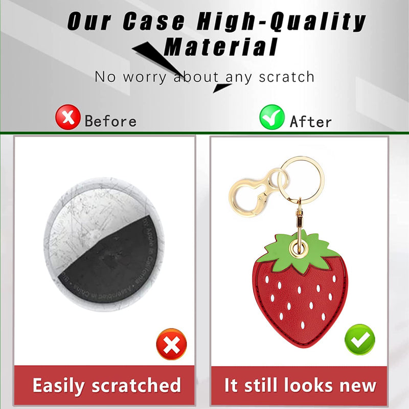 Leather Keychain Holder Case Compatible with Apple AirTag, Cute Protective Air Tag Cover with Keychain Ring, Anti-Scratch Finder GPS Tracker Case for Wallet Keys(Strawberry) Strawberry