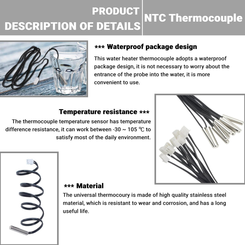 B3950 NTC Thermocouple, 10k Stainless Steel Temperature Sensor Probe High Accuracy Temperature Testing Thermosensor(2M) 2M