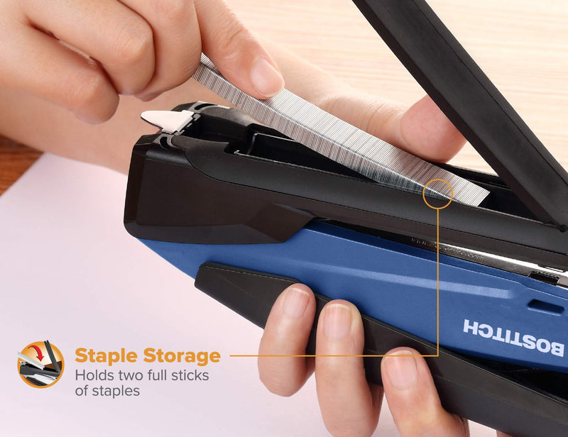 Bostitch Office Executive Stapler - 3 in 1 Stapler - One Finger, No Effort, Spring Powered Stapler, Navy Blue