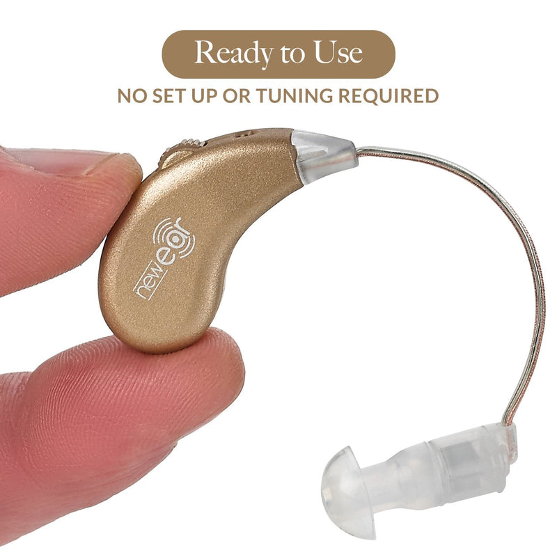 Digital Hearing Amplifiers - Rechargeable BTE Personal Sound Amplifier Pair with USB Dock - Premium Gold Behind The Ear Sound Amplification - by NewEar