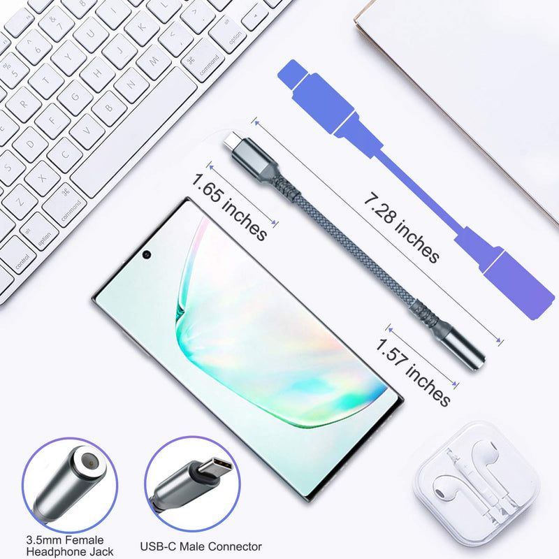 USB C to 3.5mm Adapter,Type C 1/8 Inch Headphone Jack Audio Aux Converter for Samsung Galaxy S20 S21 S22 Ultra Plus Note 10 20,Google Pixel 5 XL,iPad Pro Air 4 4th 2020 5th 2021 Mini 6 6th Generation Gray