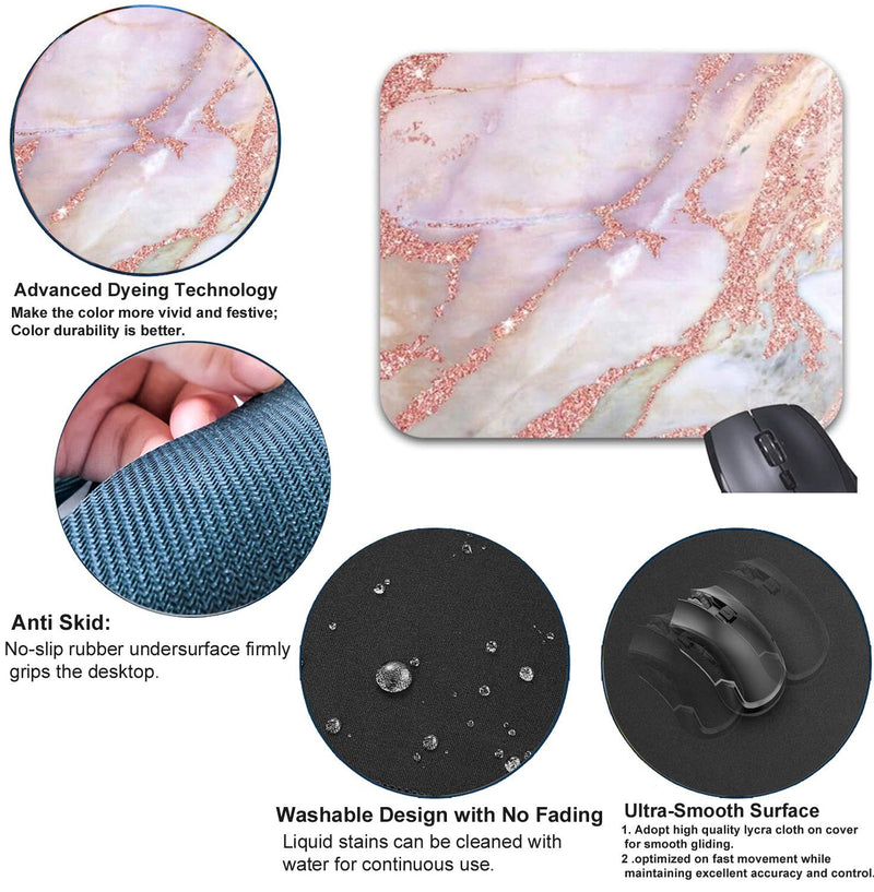 Glitter Rose Gold Marble Mouse Pads Stylish Office Accessories(9 x 7.5inch)