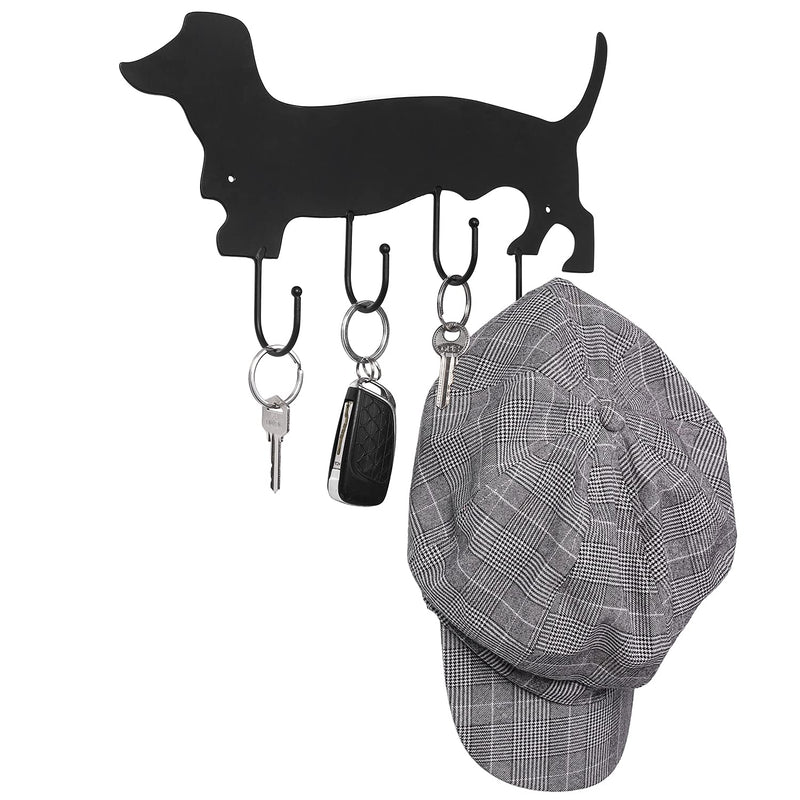 MyGift Decorative Dachshund Dog Design Black Metal Wall Mounted 4 Hook Organizer Rack