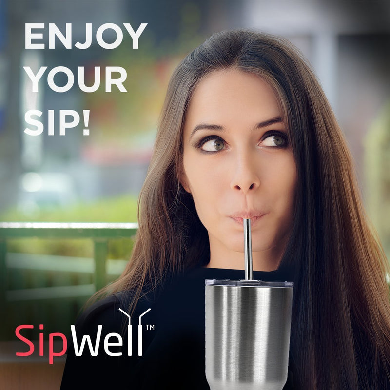SipWell Stainless Steel Drinking Straws, Set of 4, Free Cleaning Brush Included 8.46 Inches Long - 6mm