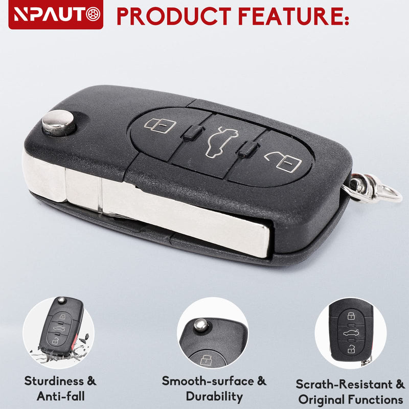NPAUTO Key Fob Replacement for Audi A4 A6 A8 S4 S6 S8 TT RS6 Cabriolet 1997-2005 - Uncut Keyless Entry Remote Control Car Flip Key Fobs (MYT8Z0837231,4D0837231E, 4D0837231P)