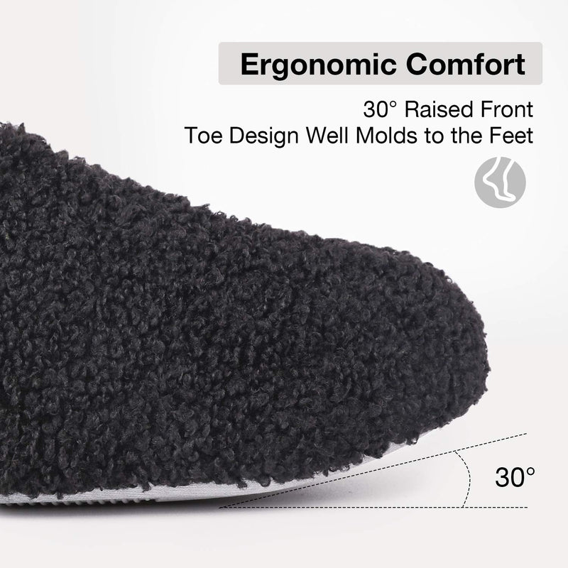 HomeTop Women's Fuzzy Curly Fur Memory Foam Loafer Slippers with Polar Fleece Lining 5-6 Black
