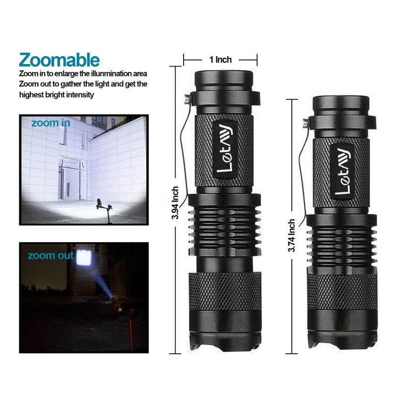 LETMY Tactical Flashlight, Super Bright LED Mini Flashlights with Belt Clip, Zoomable, 3 Modes, Waterproof - Best EDC Flashlight for Gift, Hiking, Camping & Power Outage (2 Pack)