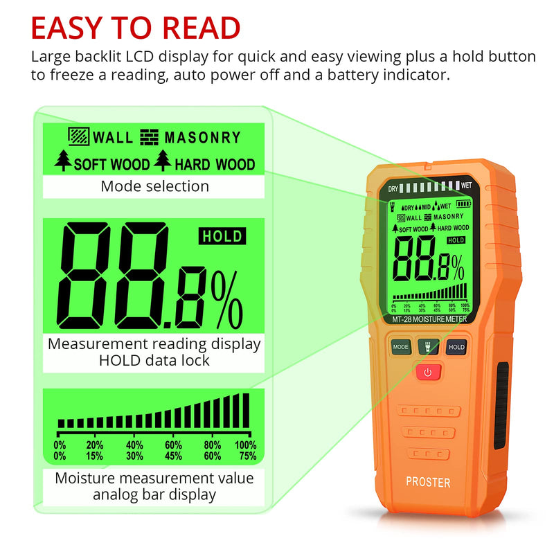 Pinless Wood Moisture Meter, Non-Destructive Moisture Detector for Wood Wallboard Masonry; Mold Moisture Tester Detect up to 3/4 Inch Below Surface, Visual/Audible Alarm, with Storage Case