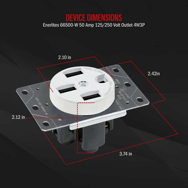 ENERLITES 50 Amp Receptacle Outlet | NEMA 14-50R, for Electric Vehicles, Welding, Electrical Ranges, Indoor/Outdoor, 3-Pole, 4 Wire (8, 6, 4 AWG) | 125/250V, 66500-W, 2 Pack - White 50A-White, 2 Pack