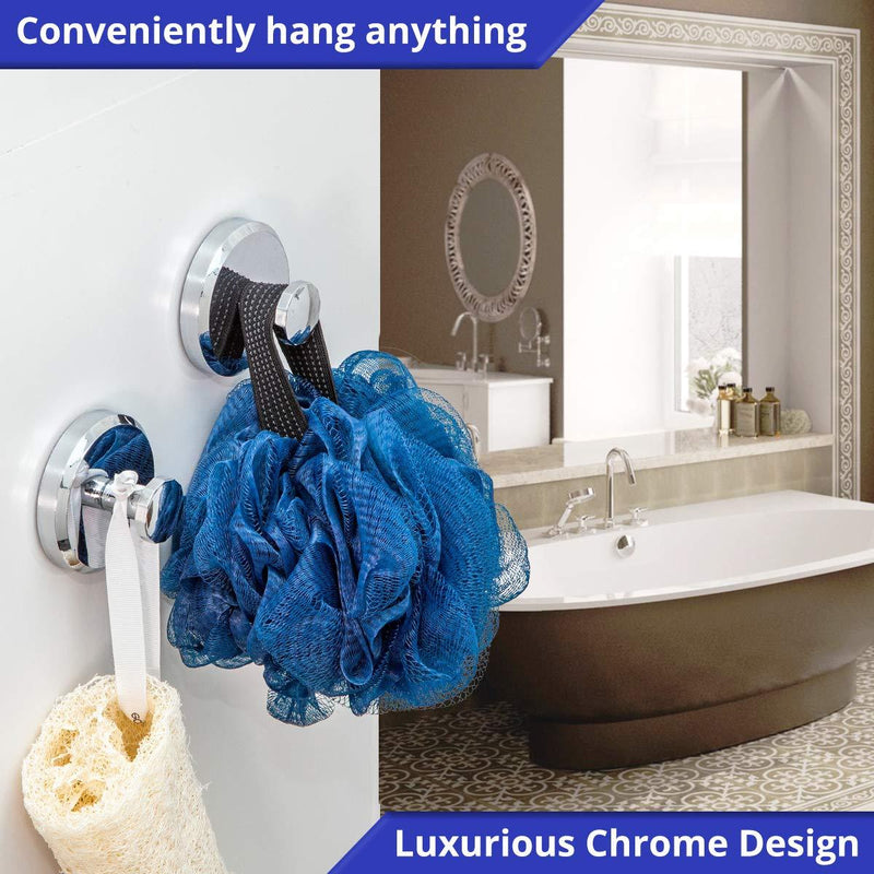 HOME SO Suction Cup Hooks for Shower Bathroom Kitchen Glass Door Mirror Tile, Diamond Collection - Removable Hook Hanger for Towel, Bath Robe, Coat, Loofah - Diamond Chrome (2-Pack)