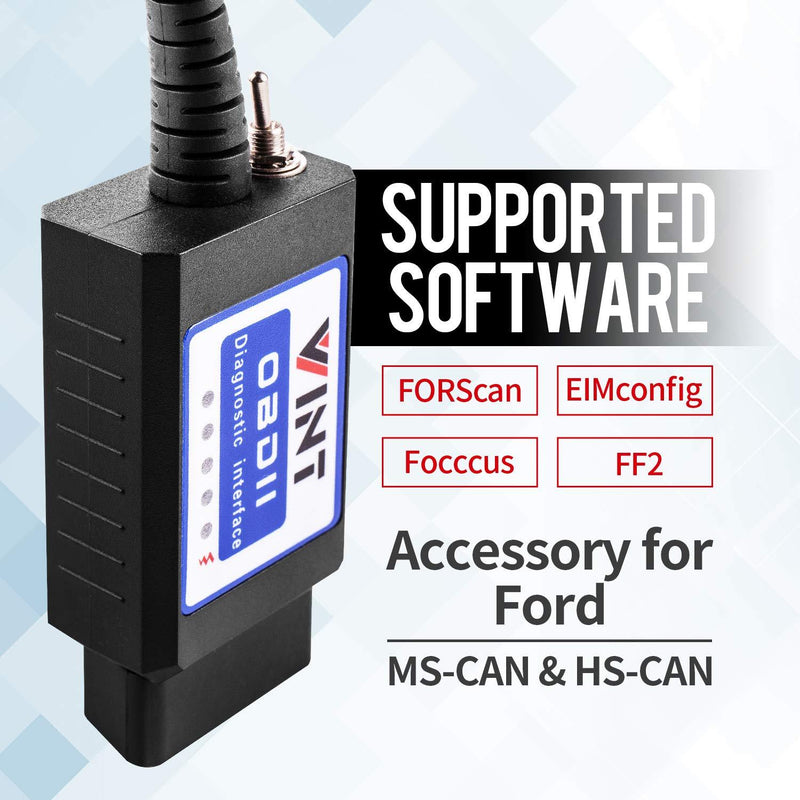 OBD2 Adapter FORSCan VINT-TT55502 ELMconfig ELM327 modified For all Windows compatible with Ford Cars F150 F250 and Light Pickup Truck Scan Tool, Code Reader MS-CAN HS-CAN Switch